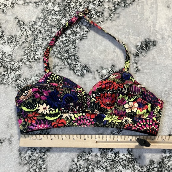 Juicy Couture Swimwear Sz Small Halter-neck bikini top vibrant floral pattern. - Picture 3 of 9